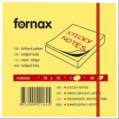 Blok samolepljiv 75x75mm 80L Fornax neon-žuti