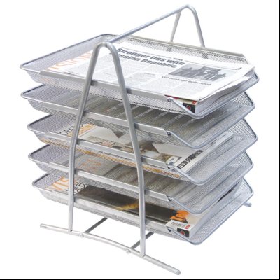 Stalak za spise vodoravni žica 5 polica Fornax srebrni