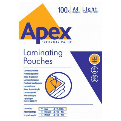 Folija za plastificiranje  80my A4 sjajna pk100 Apex Fellowes 6003201