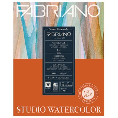 Blok Studio Watercolour 20,3x25,4cm 12L 300g (hot pressed/grana satinata) Fabriano 19123001