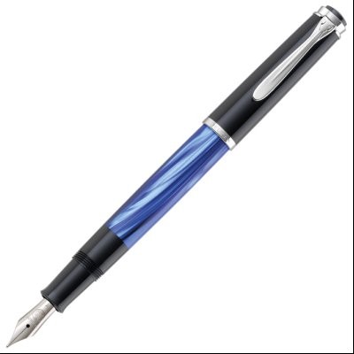 Nalivpero Classic M205 (M)+kožna bela futrola+poklon kutija G30 Blue-Marbled Pelikan 801973 plavo-crno