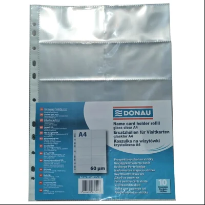 Fascikla uložna za vizit karte 60my pp sjajna A4 pk10 Donau 1716001PL-00