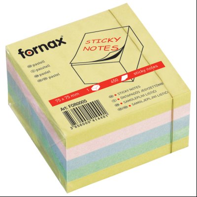Blok samolepljiv kocka 75x75mm 450L Fornax 24758 pastel-4boje