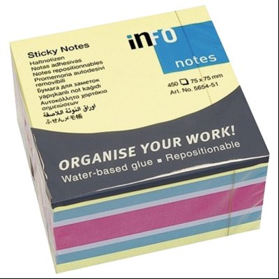 Blok samolepljiv kocka 75x75mm 450L Brilliant neon Info Notes 5654-51 4boje