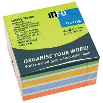 Blok samolepljiv kocka 75x75mm 450L Color pastel Info Notes 5654-52 5boja
