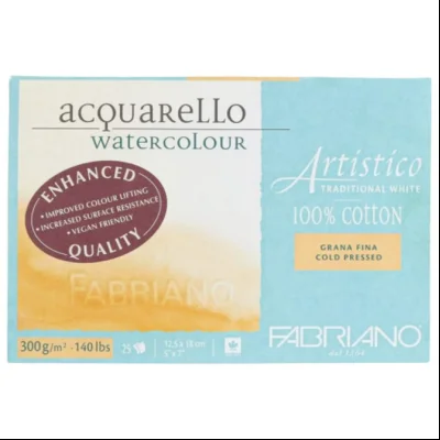 Blok Watercolour Artistico traditional white 12,5x18cm 25L 300g (cold pressed/grana fina) Fabriano 19011218