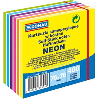Blok samolepljiv kocka 76x76mm 400L Donau 7574011PL-99 5neon-bela