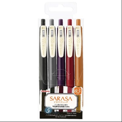 Roler gel 0,5mm sa gumenim gripom Sarasa Clip Vintage2 pk5 Zebra 69421 sortirano