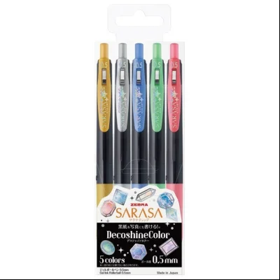 Roler gel 0,5mm sa gumenim gripom Sarasa Clip Decoshine pk5 Zebra 37860 metalik sort