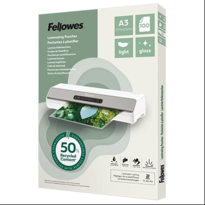 Folija za plastificiranje  80my A3 sjajna 50% reciklirani materijal pk100 Fellowes 100142988
