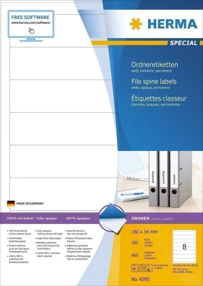 Etikete 192X34, za uski registrator A4/8 1/100 bel