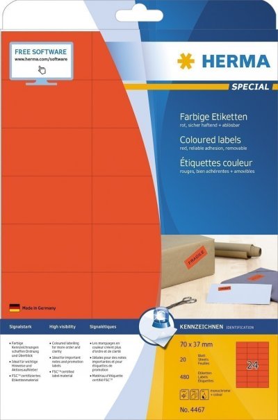 Etikete 70X37 A4/24 1/20 crvena
