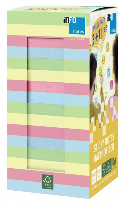 Samolepljivi color mix pack 75x75, KOCKA 400 listova, 3+1 gratis
