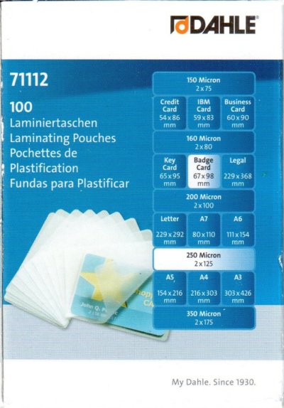 Folija za plastifikaciju Dahle 67x98mm 125 mic, 1/100