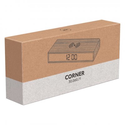 CORNER, digitalni stoni lcd sat sa bežičnim punjenjem, 5w, bež