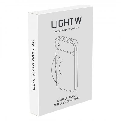 LIGHT W, pomoćna baterija, 10.000 mah, bežično punjenje, 5w, crna