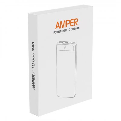 AMPER, pomoćna baterija, 10.000 mah, bežično punjenje 5w, crna