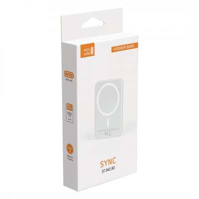 SYNC, pomoćna baterija sa magnetom 4.000 mah, bežično punjenje, 5w, bela