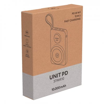 UNIT PD, pomoćna baterija 10.000 mah, bežično punjenje 15w/2.5w, crna