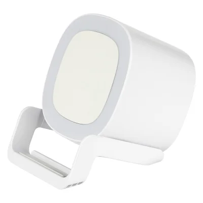 CALISTO, bežični zvučnik 5w, bežični punjač 15w, držač za telefon i lampa, beli
