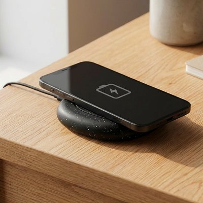 SIGNAL, bežični punjač, 15w, mix: reciklirani kamen i plastika, crni