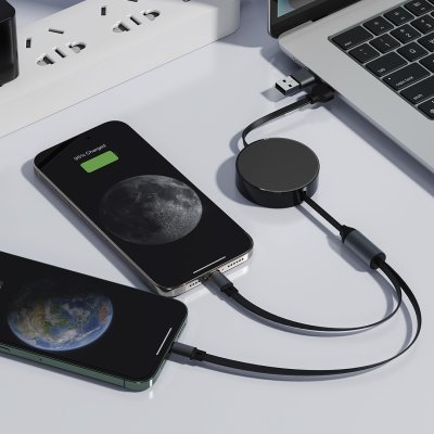 MAX 2IN1, usb type-c kabl za punjenje i prenos podataka, 2 u 1, 100w, crni