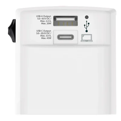 WORLD USB CHARGER AC 45PD, putni multiadapter 45 w, beli