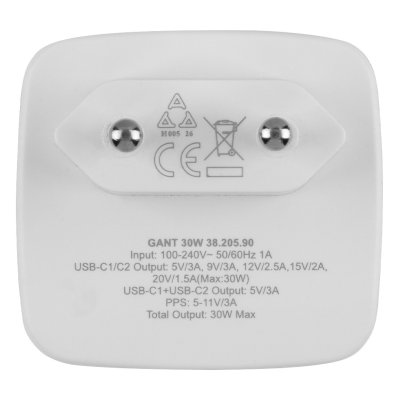 GANT 30W, zidni punjač 30w, beli