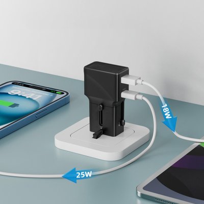 INTER CHARGER 25W, univerzalni putni zidni punjač, 25w, crni