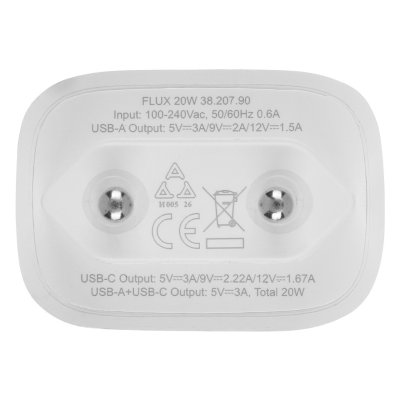 FLUX 20W, zidni punjač 20w, beli
