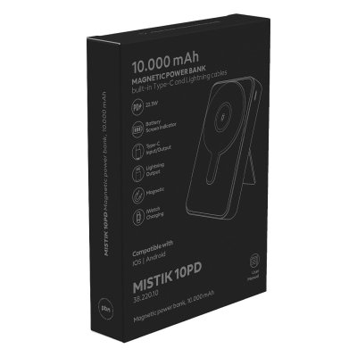 MISTIK 10PD, pomoćna baterija, 10.000 mah, sa magnetom, crna