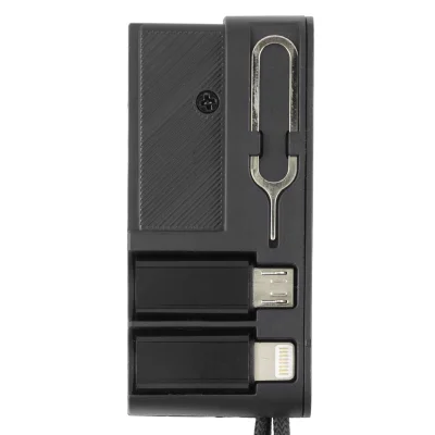CRUX, plastična kutijica sa usb kablom, adapterima i držačem za mobilne uređaje, 8/1, crna