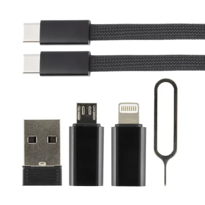 CRUX, plastična kutijica sa usb kablom, adapterima i držačem za mobilne uređaje, 8/1, crna