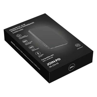 JOIN PD, pomoćna baterija sa magnetom 5.000 mah, bežično punjenje, 15 w, crni