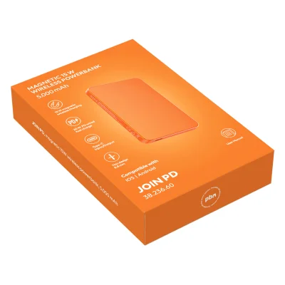 JOIN PD, pomoćna baterija sa magnetom 5.000 mah, bežično punjenje, 15 w, narandžasti
