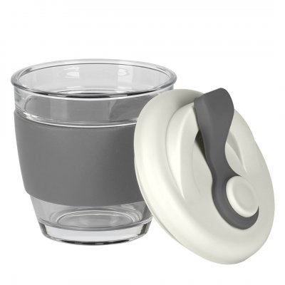 GUSTO, čaša sa silikonskim držačem, 250 ml, tamno siva