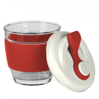GUSTO, čaša sa silikonskim držačem, 250 ml, crvena