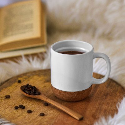 CORTADO, keramička šolja sa dnom od plute, 400 ml, bela