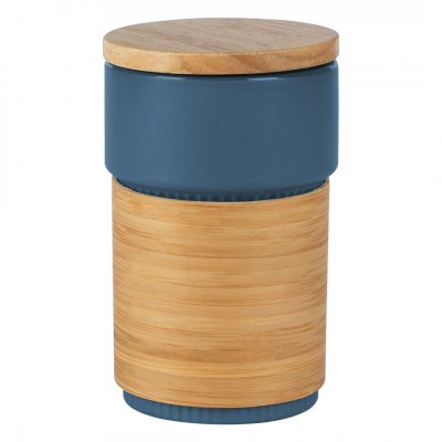 LARS, keramička šolja sa poklopcem i držačem od bambusa, 340 ml, plava