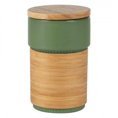 LARS, keramička šolja sa poklopcem i držačem od bambusa, 340 ml, zelena