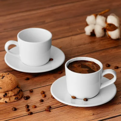 MILL, šolja za cappuccino sa tacnom od fine keramike, 180 ml, bela