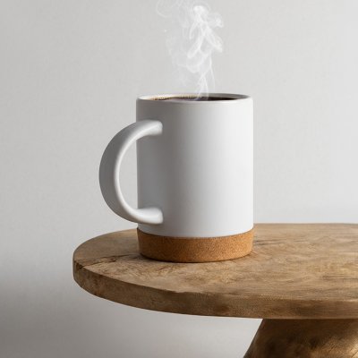 JAVA SUBLI, keramička šolja za sublimaciju sa dnom od plute, 400 ml, bela