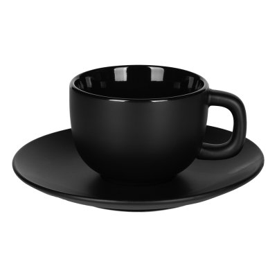 TOTEM, set od dve keramičke šolje za cappuccino sa tacnama, 2 x 200 ml, crni
