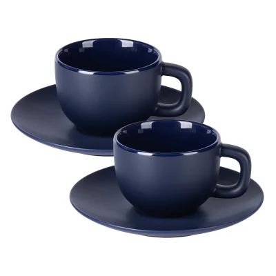 TOTEM, set od dve keramičke šolje za cappuccino sa tacnama, 2 x 200 ml, plavi