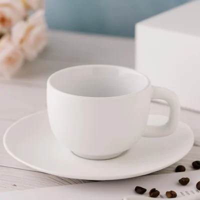 TOTEM, set od dve keramičke šolje za cappuccino sa tacnama, 2 x 200 ml, beli