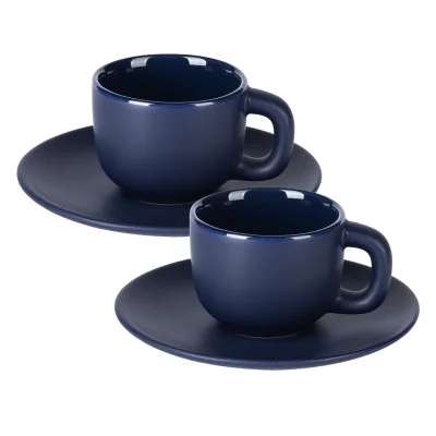 TOTEM MINI, set od dve keramičke šolje za espresso sa tacnama, 2 x 85 ml, plavi