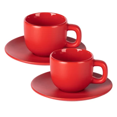 TOTEM MINI, set od dve keramičke šolje za espresso sa tacnama, 2 x 85 ml, crveni