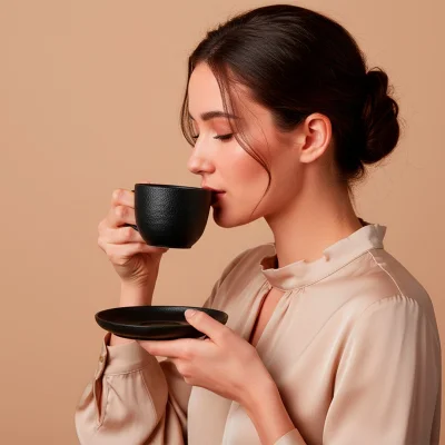 TRIBECA, set od dve keramičke šolje za cappuccino sa tacnama, 2 x 180 ml, crni