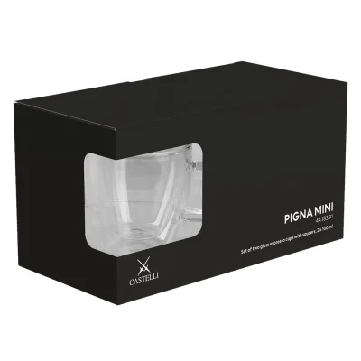 PIGNA MINI, set od dve staklene šolje sa tacnama za espresso sa dvostrukim zidom, 2 x 100 ml, transparentni
