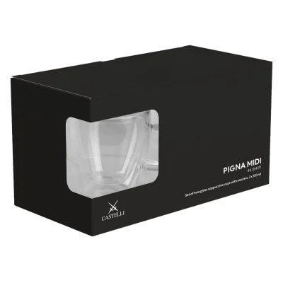 PIGNA MIDI, set od dve staklene šolje sa tacnama za cappuccino sa dvostrukim zidom, 2 x 150 ml, transparentni
